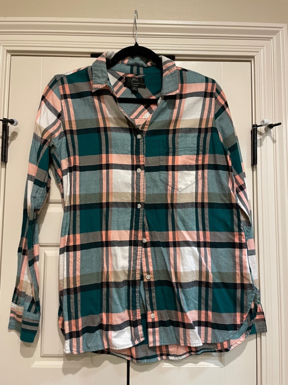 J. Crew Teal and Pink Plaid Button-Down Shirt